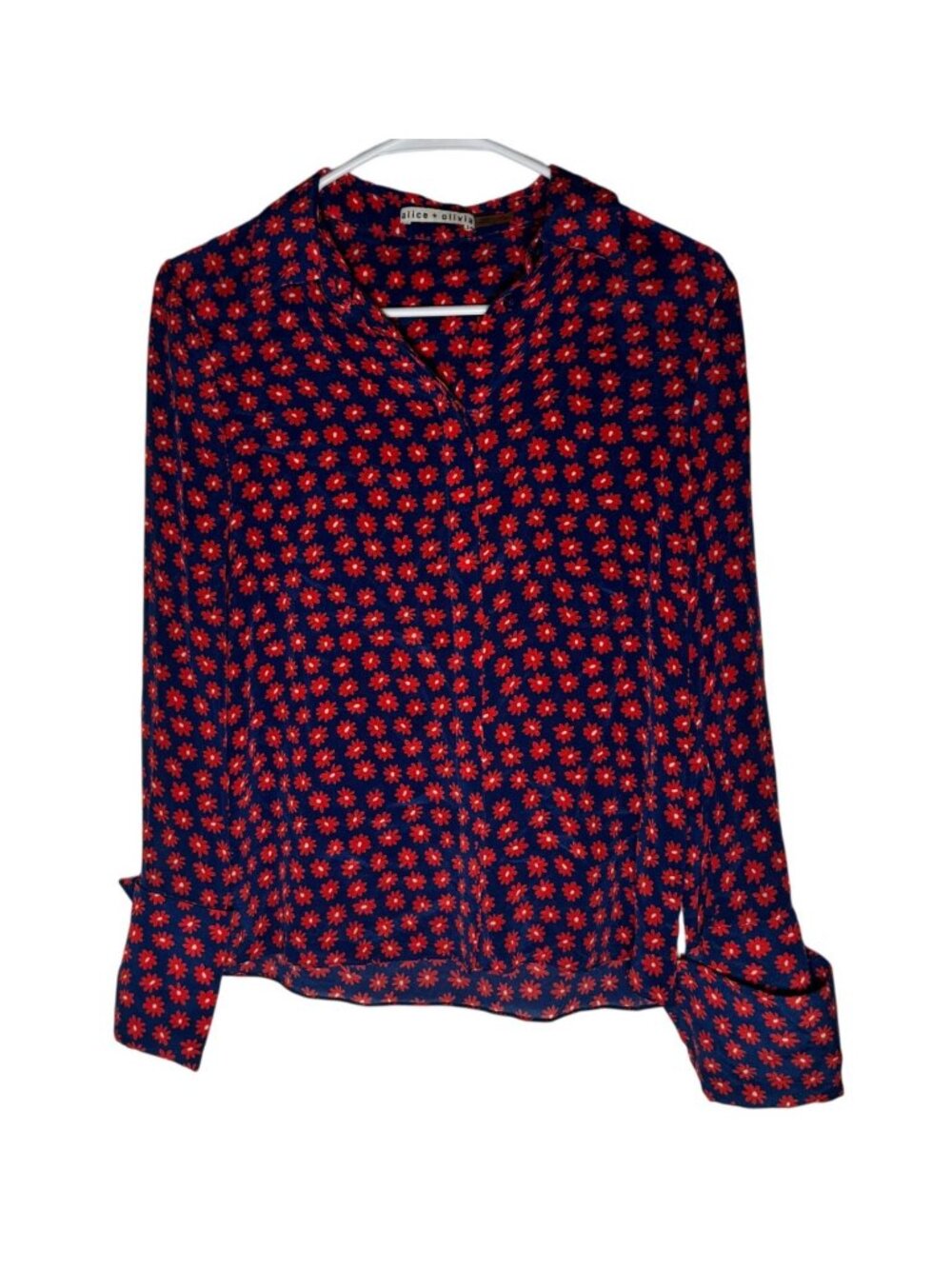alice + olivia Willa French Cuff Silk Floral Blouse Women's Size Small in EUC!